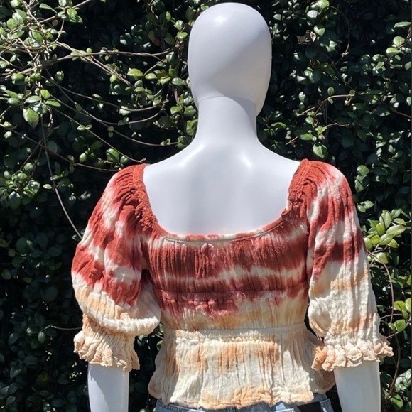 NWT JEN’S Pirate Booty Boho Cotton Gauze Fire Tie Dye Tie Front Blouse - Picture 7 of 13